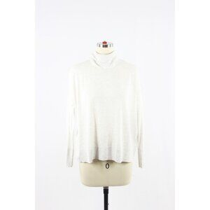 WITCHERY Heather White Lyocell Cotton Wool Cashmere Turtleneck Sweater, Size XXS
